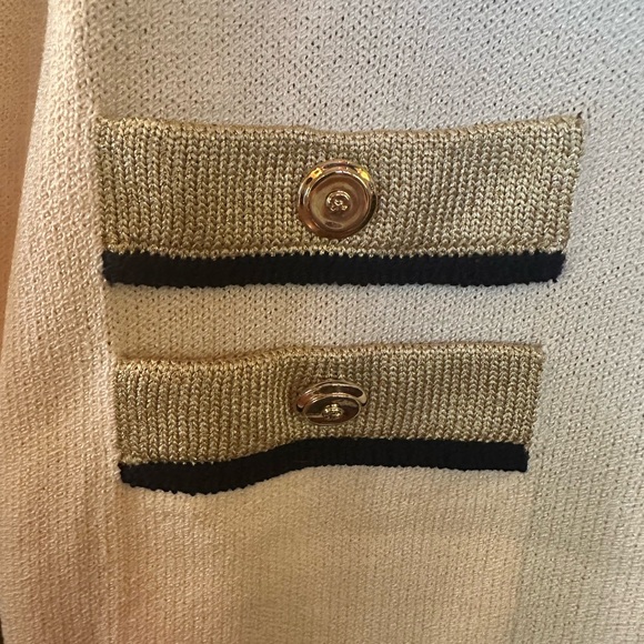 St. John Cream, Gold and Navy Knit Pant Set - Picture 4 of 7